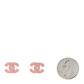 CHANEL Metal Enamel CC Earrings Pink Gold