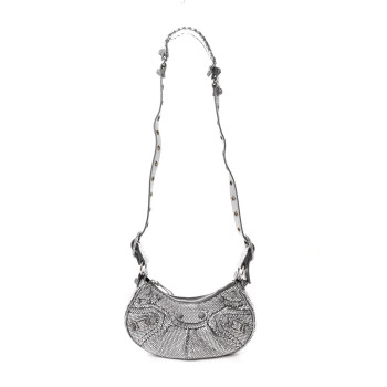 BALENCIAGA Rhinestone Encrusted Le Cagole Shoulder Bag XS Silver