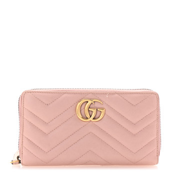 GUCCI Calfskin Matelasse GG Marmont Zip Around Wallet Perfect Pink