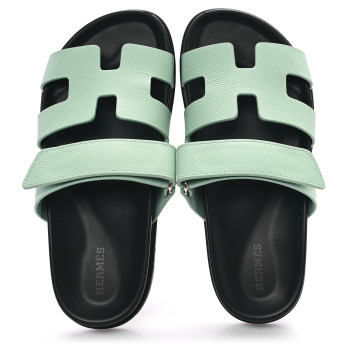 HERMES Epsom Womens Chypre Sandals 37.5 Vert Jade