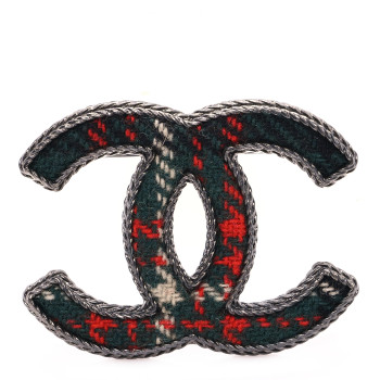 CHANEL Tweed CC Brooch Silver Multicolor