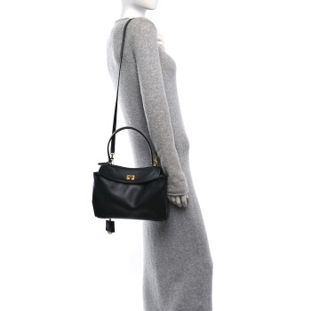 BALENCIAGA Natural Smooth Calfskin Small Rodeo Top Handle Handbag Black