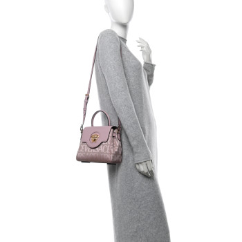 VERSACE Calfskin Canvas Allover La Medusa Small Top Handle Handbag Pink