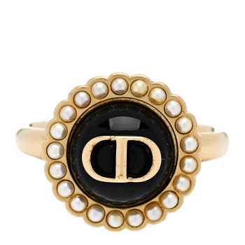 CHRISTIAN DIOR Metal Pearl Glass Petit CD Baroque  56 7.5 Gold Black