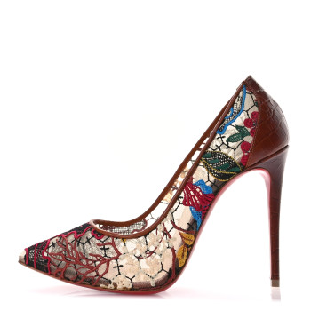 CHRISTIAN LOUBOUTIN Lace Calfskin Crocodile Embossed Follies 100 Pumps 37.5 Cuoio Multicolor