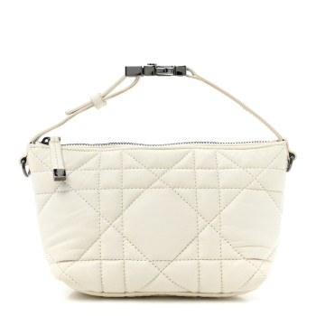 CHRISTIAN DIOR Calfskin Macrocannage Small Diortravel Nomad Pouch Latte