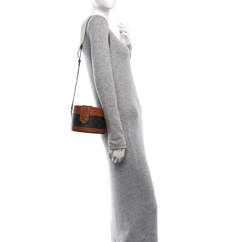 CELINE Calfskin Triomphe Canvas Medium Tambour Bag Tan