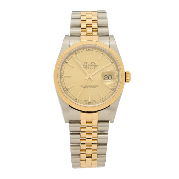 ROLEX Stainless Steel 18K Yellow Gold 36mm Oyster Perpetual Datejust Watch Champagne 16233