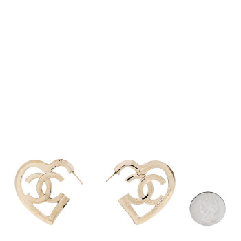 CHANEL Metal CC Heart Coco In Love Hoop Earrings Gold