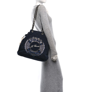 CHANEL Canvas Quilted La Pausa Large Shopping Tote Navy