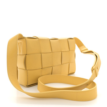 BOTTEGA VENETA Lambskin Maxi Intrecciato Small Cassette Crossbody Bag Yellow