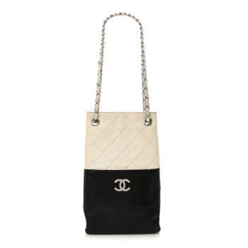 CHANEL Lambskin Quilted Bi-Color Drawstring Shoulder Bag Black White