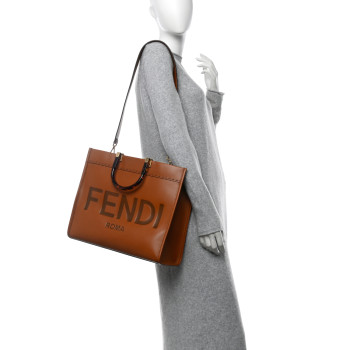 FENDI Vitello King Plexiglass Medium Fendi Sunshine Shopper Tote Cuoio