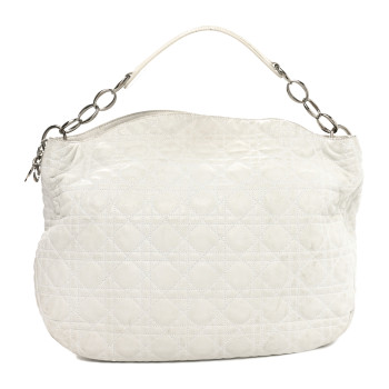 CHRISTIAN DIOR Lambskin Cannage Large Dior Soft Hobo White