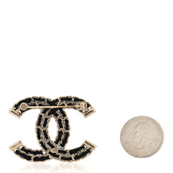 CHANEL Lambskin Crystal CC Chain Brooch Black Gold
