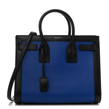 SAINT LAURENT Calfskin Bi-Color Small Sac De Jour Royal Blue Black