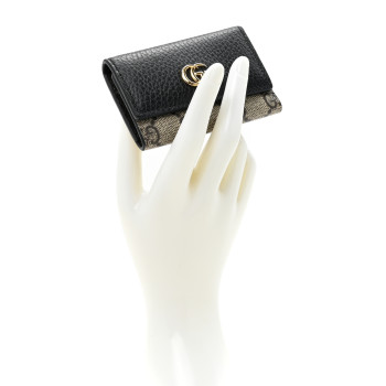 GUCCI Dollar Calfskin GG Supreme Monogram GG Marmont 6 Key Holder Case Black Beige Ebony