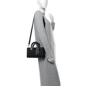 CHRISTIAN DIOR Lambskin Cannage Medium Lady D-Joy Black