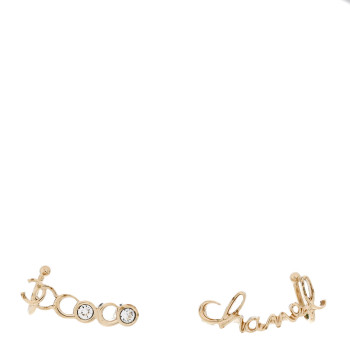 CHANEL Metal Crystal Coco Script CC Climber Earrings Gold
