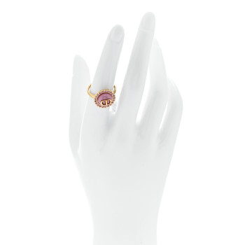CHRISTIAN DIOR Metal Crystal Glass Petit CD Baroque Ring L Gold Pink