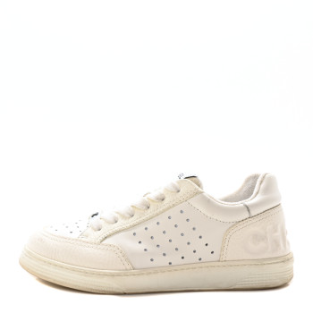 CHANEL Grained Calfskin Fabric Womens Logo Sneakers 36.5 White