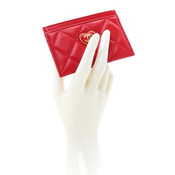 CHANEL Lambskin Plexiglass Quilted Coco Love Card Holder Red