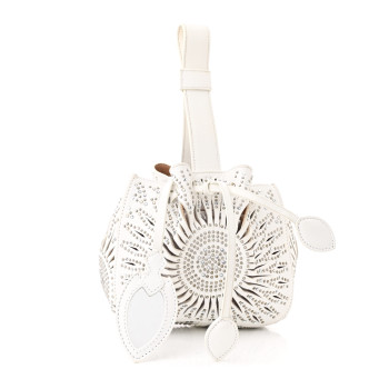 ALAIA Calfskin Lux Laser Cut Studded Rose-Marie 19 Bag White