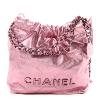 CHANEL Metallic Lambskin Lacquered Monochrome Quilted Mini Chanel 22 Pink