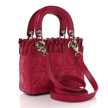CHRISTIAN DIOR Lambskin Cannage Bow Mini Lady Dior Fuchsia