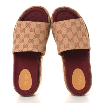 GUCCI Canvas GG Monogram Angelina Platform Slide Sandals 40 Beige Ruggine
