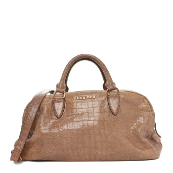 MIU MIU Calfskin Crocodile Embossed Shoulder Bag Beige