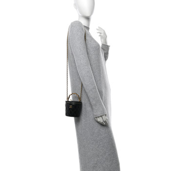 CHANEL Patent Quilted Afternoon Tea Top Handle Vanity Case With Chain Black