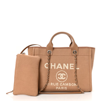 CHANEL Mixed Fibers Small Deauville Tote Camel