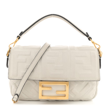 FENDI Nappa FF 1974 Embossed Mini Baguette White