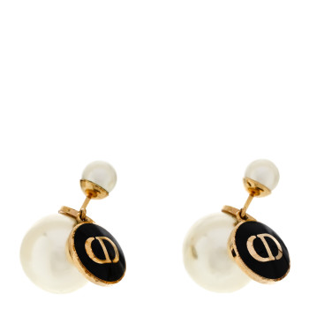 CHRISTIAN DIOR Pearl Logo Tribal Earrings Gold Black