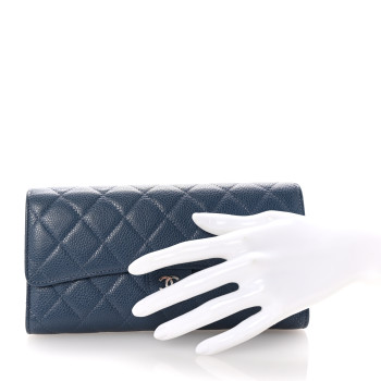 CHANEL Caviar Quilted Travel Wallet Blue