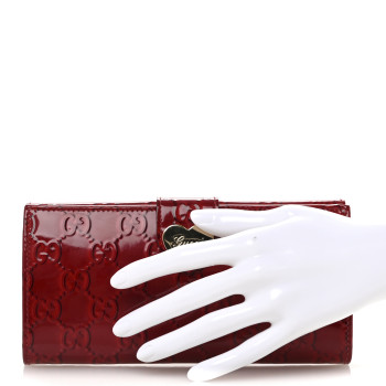 GUCCI Patent Guccissima Heart Continental Wallet Red
