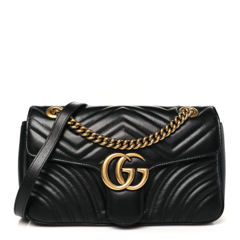 GUCCI Calfskin Matelasse Small GG Marmont Shoulder Bag Black