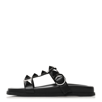 VALENTINO GARAVANI Calfskin Roman Stud Slide Sandals 37 Black