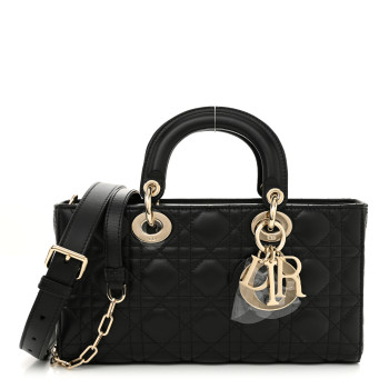 CHRISTIAN DIOR Lambskin Cannage Medium Lady D-Joy Black