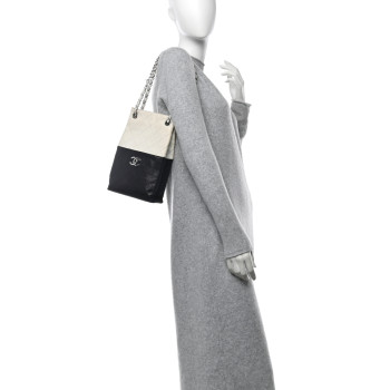 CHANEL Lambskin Quilted Bi-Color Drawstring Shoulder Bag Black White