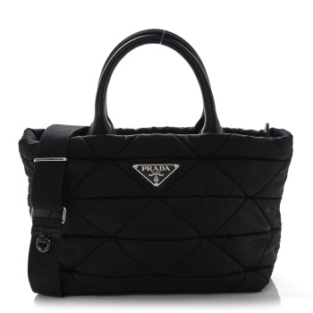 PRADA Re-Nylon Nappa Triangle Quilted Padded Small Double Handled Zip Tote Black