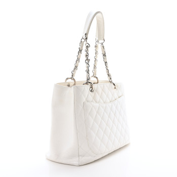 CHANEL Caviar Quilted Grand Shopping Tote GST White
