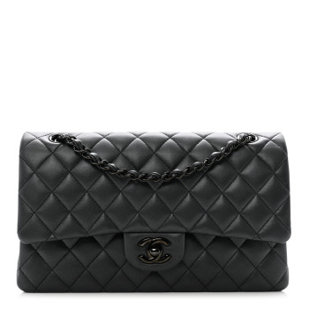 CHANEL Lambskin Quilted Medium Double Flap So Black