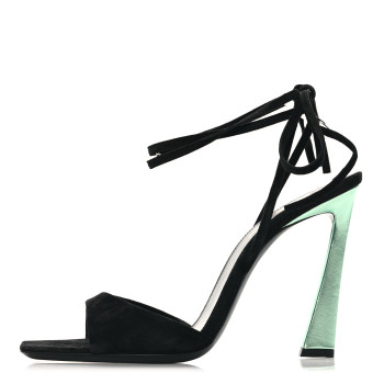SAINT LAURENT Suede Paz 105 Ankle Strap Sandals 38.5 Hope Green