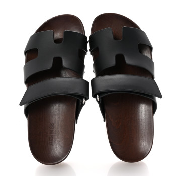 HERMES Calfskin Womens Kos Clog 37 Black