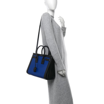 SAINT LAURENT Calfskin Bi-Color Small Sac De Jour Royal Blue Black