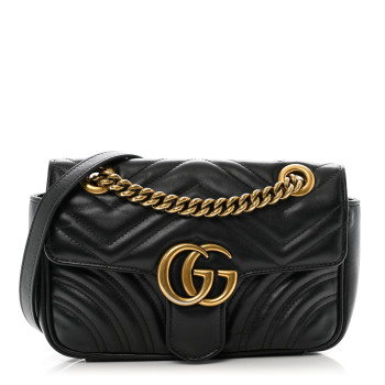 GUCCI Calfskin Matelasse Mini GG Marmont Shoulder Bag Black