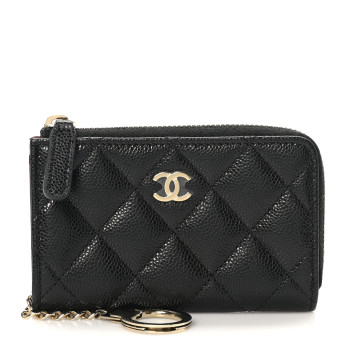 CHANEL Caviar Quilted Zipped Key Holder Case Black