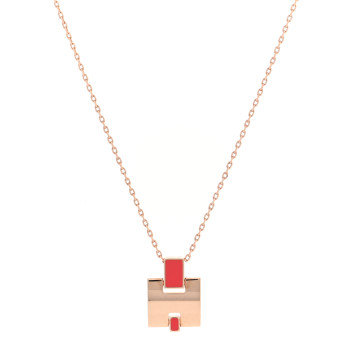 HERMES Gold Plated Lacquered Eileen Pendant Necklace Rouge Corail